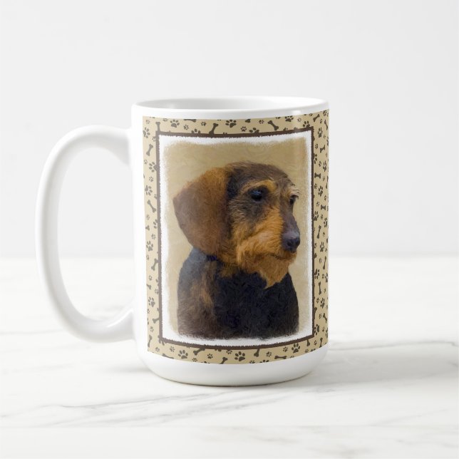 Caneca De Café Dachshund (Wirehaired) Pintura Original para Cacho (Esquerda)