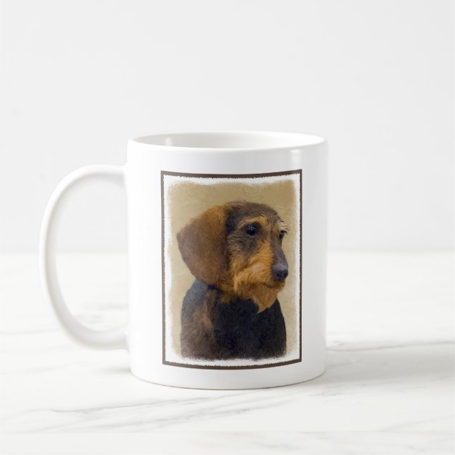 Caneca De Café Dachshund (Wirehaired) Pintura Original para Cacho (Esquerda)