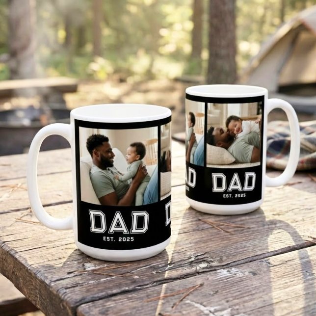 Caneca De Café Dad Established 3 Photo Collage Custom White Black (Criador carregado)