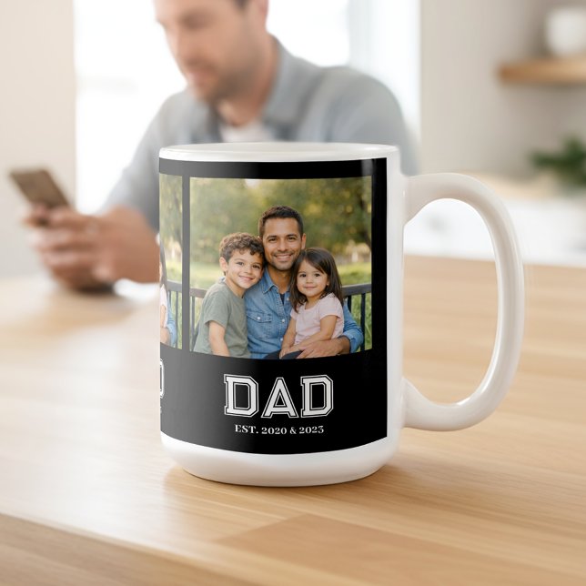 Caneca De Café Dad Established Black Photo Modern Typography Gift (Dad Established design with custom photo and sports-style text - the perfect Father's day gift!)