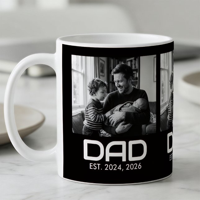 Caneca De Café Dad Established Bold Black 3 Photo Coffee Mug (Criador carregado)