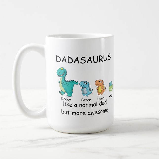 Caneca De Café Dadassauro Personalizado até 3 crianças Coffee Mug (Esquerda)