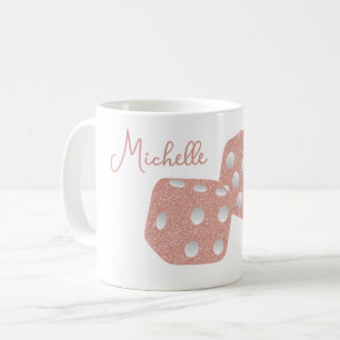 Caneca De Café Dados Glamurosos Rosa com Brilho Nome Personalizad