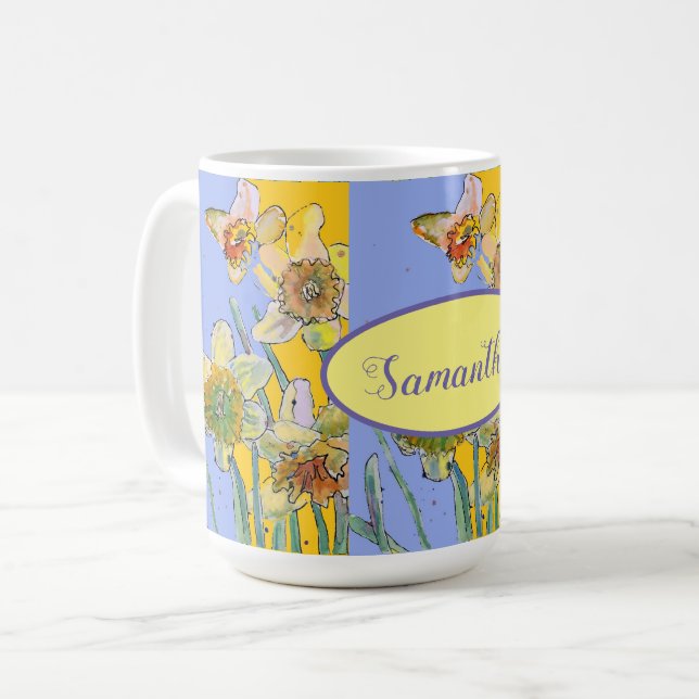 Caneca De Café Daffodil Painting Watercolor Lavanda floral (Frente Esquerda)