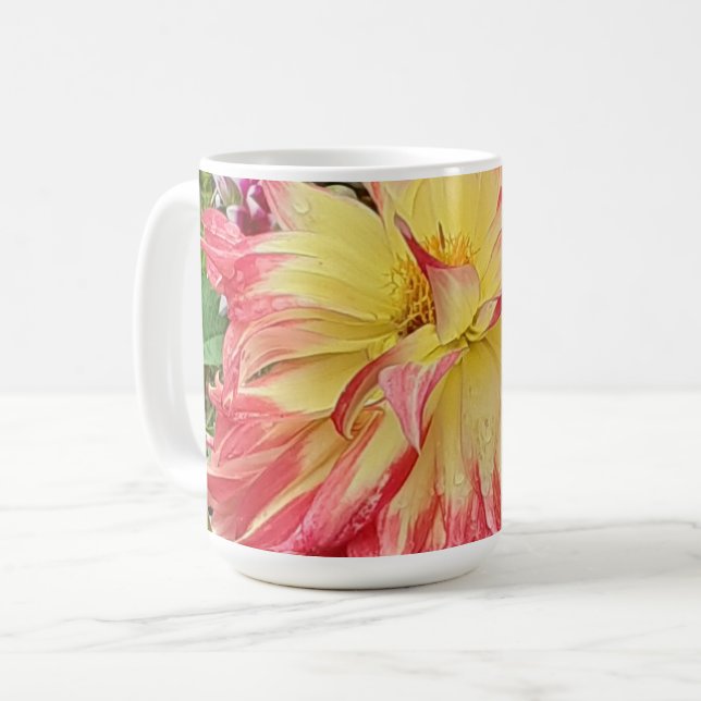 Caneca De Café Dahlia Rosa e Amarelo (Frente Esquerda)