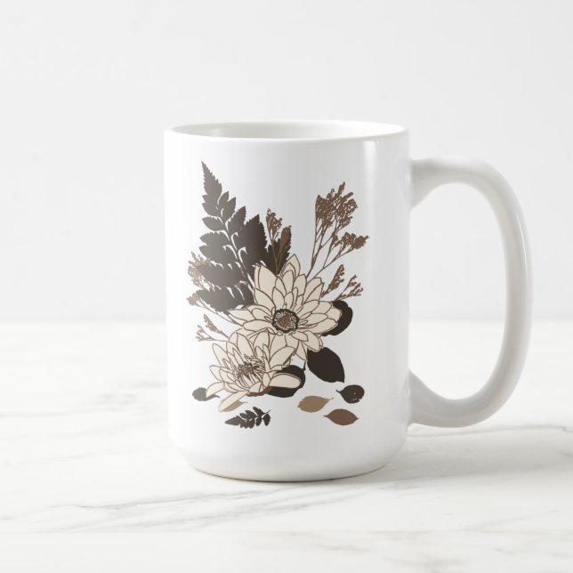 Caneca De Café Daisies and Leaves - transparente no creme. (Direita)