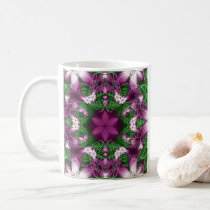 Caneca De Café Daisies Arte Fractal Roxa e Verde
