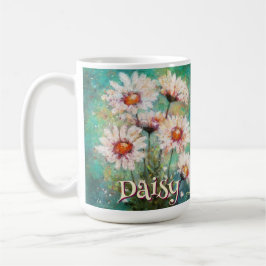 Caneca De Café Daisies Impressionistic Floral Teal Personalized