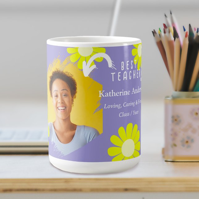 Caneca De Café Daisy Best Teacher Photo Lilac (Daisy Best Teacher Lilac Coffee Mug.)