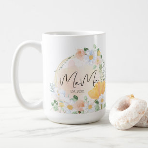 Caneca De Café Daisy Floral Mama Mug com Nomes de Crianças
