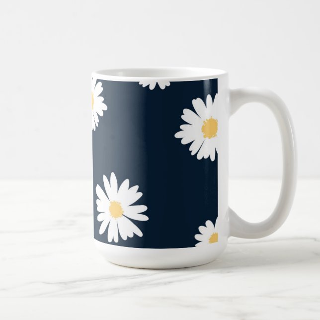 Caneca De Café Daisy On Blue Pattern (Direita)