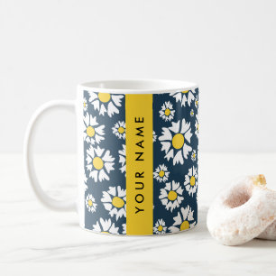 Caneca De Café Daisy Pattern, White Daisies, Seu Nome