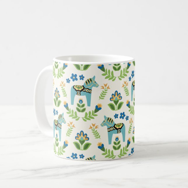 Caneca De Café Dala Horses Teal Sueco (Frente Esquerda)