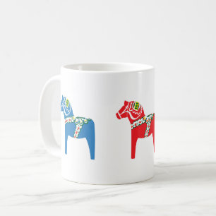 Caneca De Café Dalahäst verde, vermelho e azul
