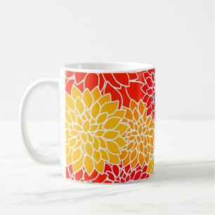 Caneca De Café dalias laranja e vermelha