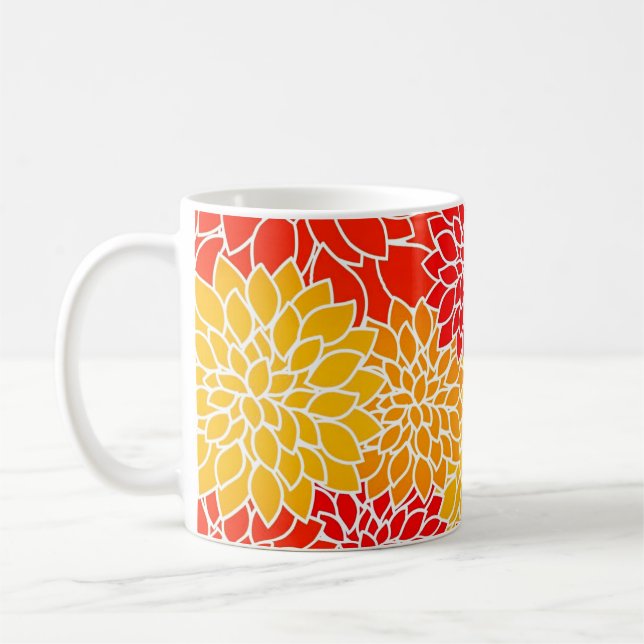 Caneca De Café dalias laranja e vermelha (Esquerda)