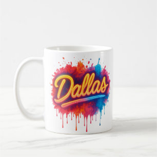 Caneca De Café Dallas Neon Street Art Splash - Cidade Vibrante Re
