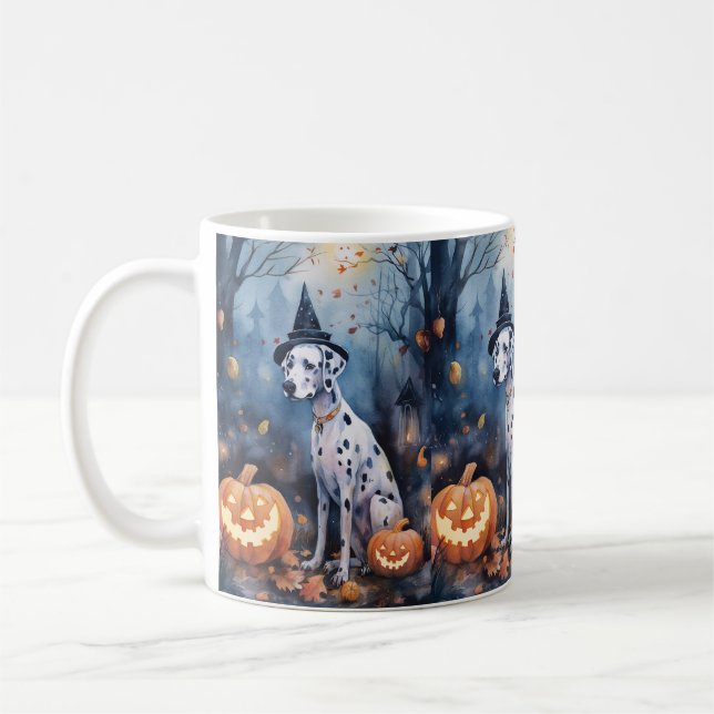 Caneca De Café Dalmama de Halloween com Pumpkins assustado (Esquerda)
