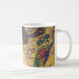 Caneca De Café Dama Art Nouveau Vintage com pintura de leque