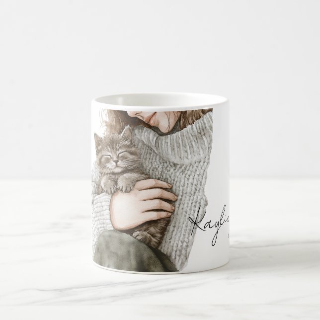 Caneca De Café Dama com Gato Cinzento (Centro)