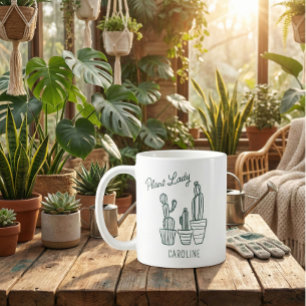 Caneca De Café Dama das Plantas Cacto Suculenta Nome de Amante de