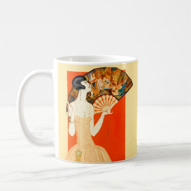 Caneca De Café dama de arte deco com fã (Esquerda)
