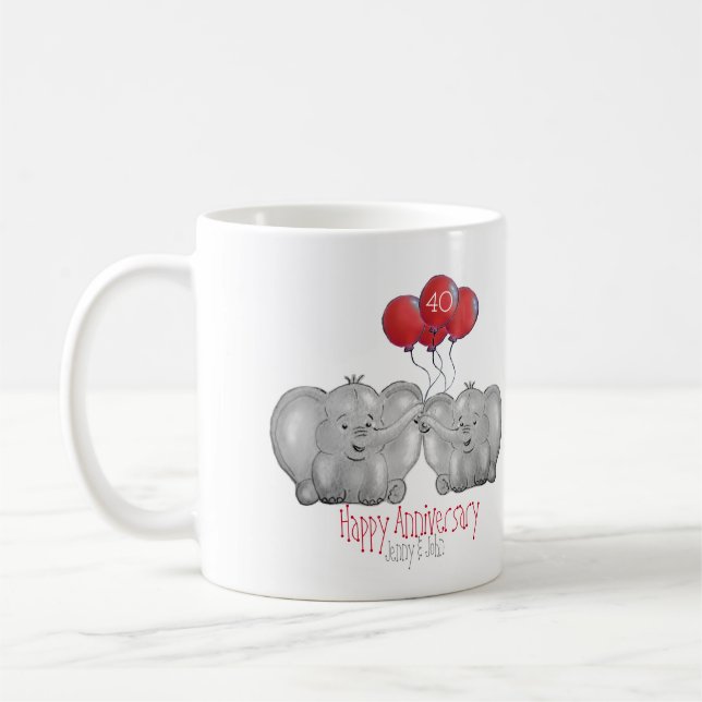 Caneca De Café Dama de elefante do aniversário de casamento rubi (Esquerda)