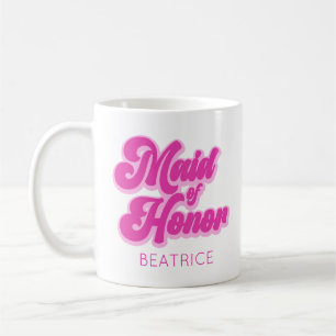 Caneca De Café Dama de Honra Bubblegum Rosa Retrô Nome Personaliz