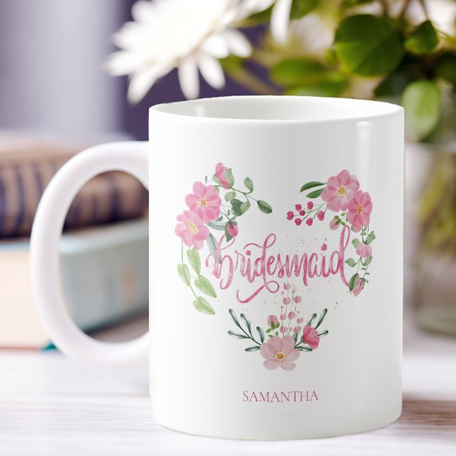 Caneca De Café Dama de Honra de Casamento Floral (Personalized Name Bridesmaid Coffee Mug)