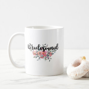 Caneca De Café Dama de Honra Floral Chic em Aquarela para Casamen