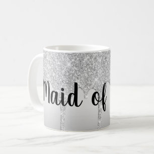 Caneca De Café Dama de Honra Prateada com Brilho