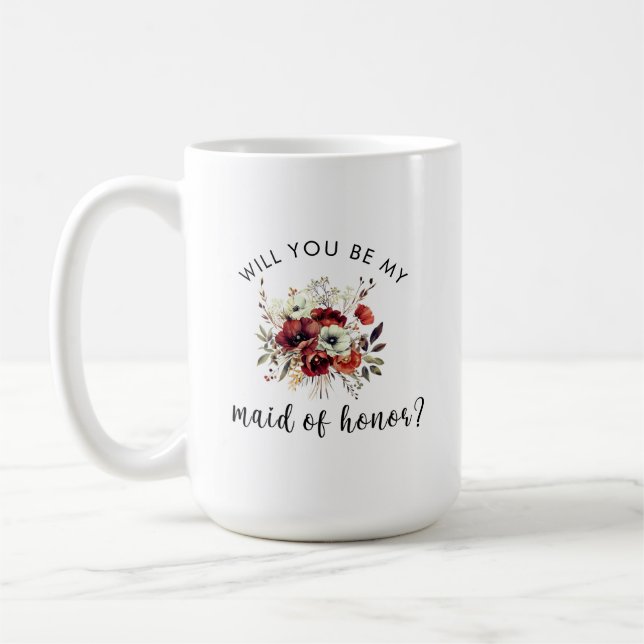 Caneca De Café Dama de honra Proposta Nota Floral Sentimental (Esquerda)