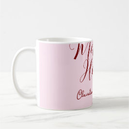 Caneca De Café Dama de honra roxo nome data rosa pastel noivas