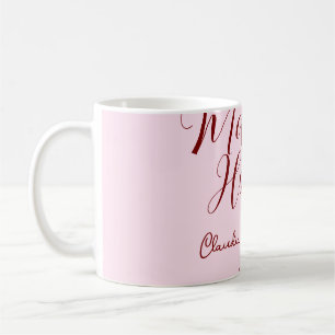 Caneca De Café Dama de honra roxo nome data rosa pastel noivas