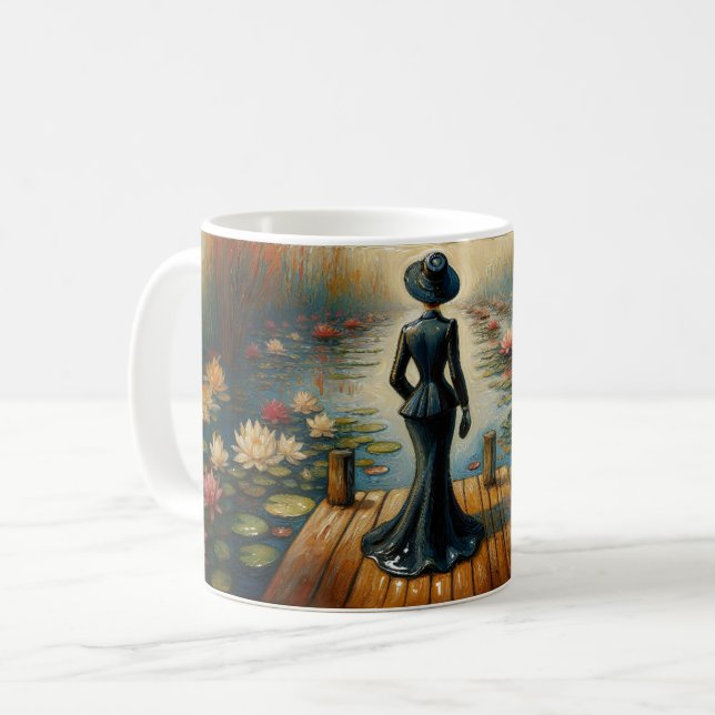 Caneca De Café Dama Elegante junto às Nenúfares (Frente Esquerda)