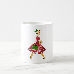 Caneca De Café Dama Vintage de Natal de 1950