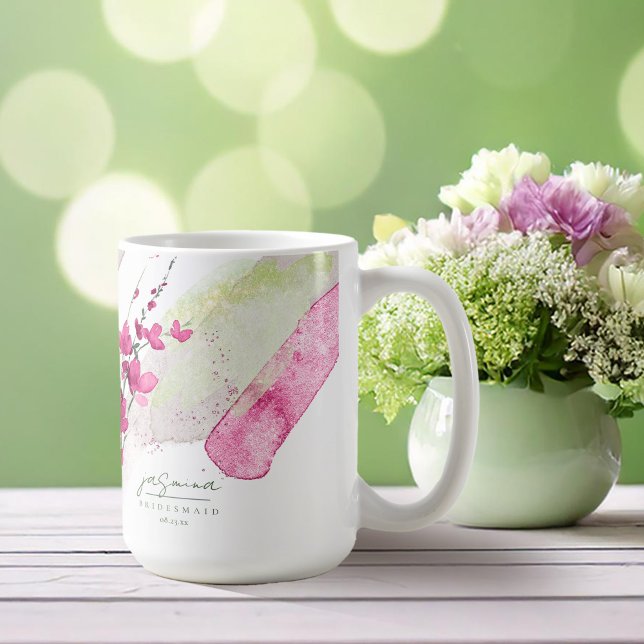 Caneca De Café Damas de casamento de flores silvestres cor de fuc (Criador carregado)