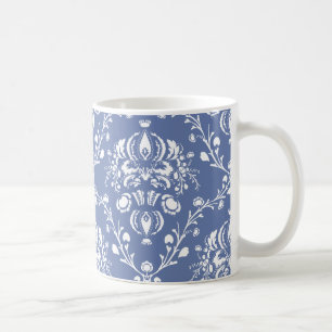 Caneca De Café Damasco Azul e Branco