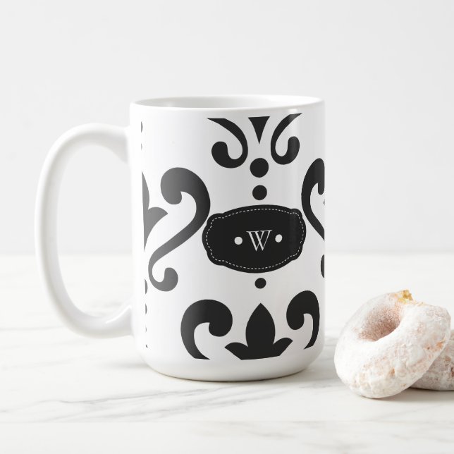 Caneca De Café Damasco Branco e Preto de Luxo (Com Donut)