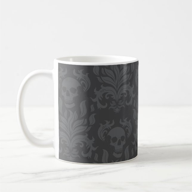 Caneca De Café Damasco com chamas crônicas em tons de cinza (Esquerda)
