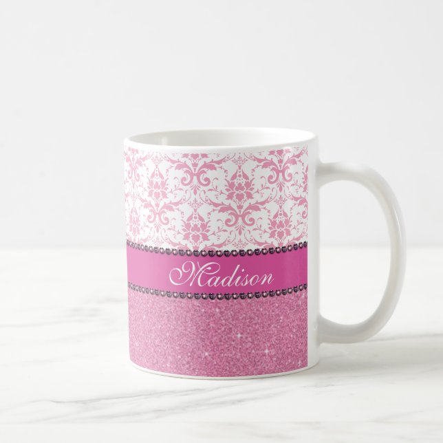 Caneca De Café Damasco cor-de-rosa e branco feminino, nome (Direita)