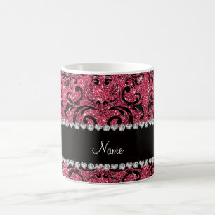 Caneca De Café Damasco cor-de-rosa fúcsia preto conhecido feito