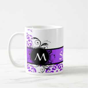 Caneca De Café Damasco e monograma roxos