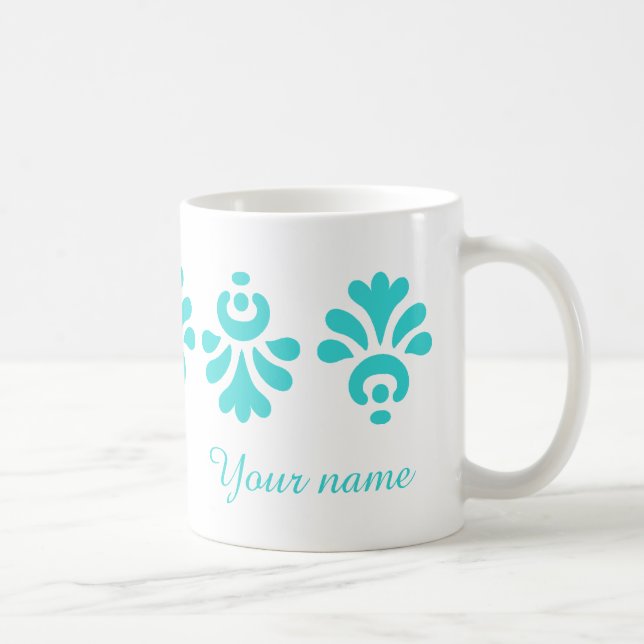 Caneca De Café Damasco personalizado de turquesa (Direita)