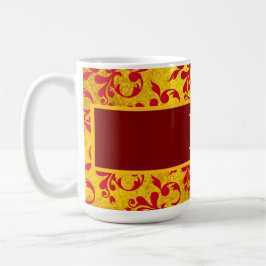 Caneca De Café Damasco vermelho elegante e textura Dourada