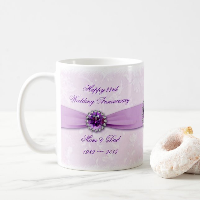 Caneca De Café Damask 33rd Wedding Anniversário Mug (Com Donut)