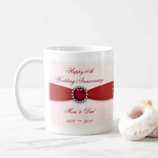 Caneca De Café Damask 40th Wedding Anniversário Mug (Com Donut)