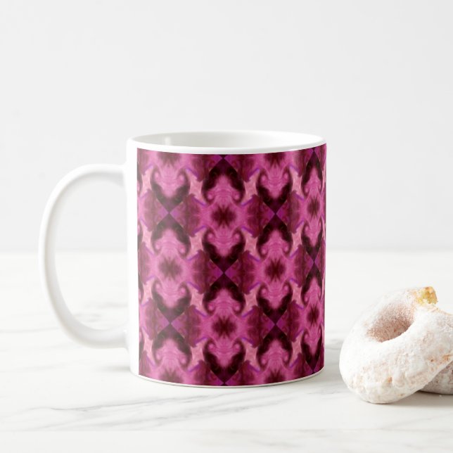 Caneca De Café Damask Pink Hearts (Com Donut)