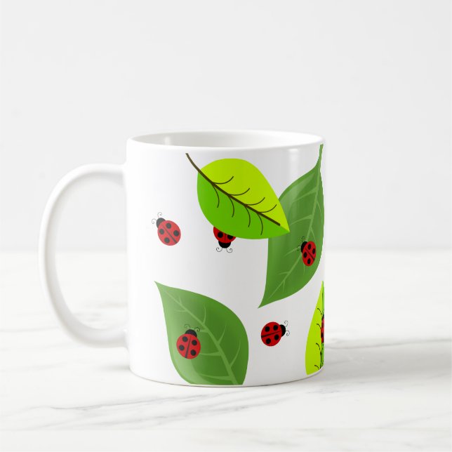 Caneca De Café Damybugs Vermelhos Cujos Passos Atravessam Folhas (Esquerda)