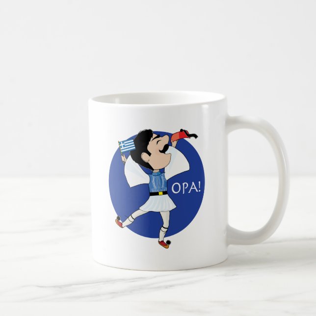 Caneca De Café Dança de Evzone do grego com bandeira OPA! (Direita)